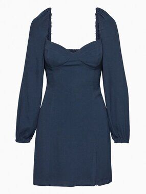 Aritzia Wilfred Novella Dress Crepe Slit Long Sleeve Navy Blue Size 8
